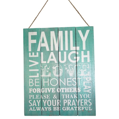 40cm x 50cm Aqua/Turquoise Sign with Family Inspired Quote, Home D̩cor, Wooden Hanging 