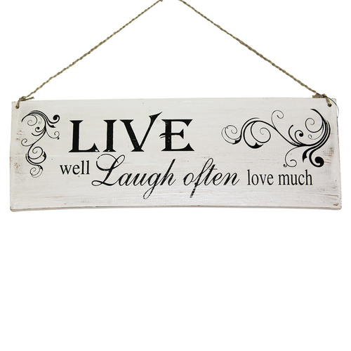 40cm x 15cm "Live, Laugh Often" Inspirational Quote On Wooden Sign, Vintage Style White