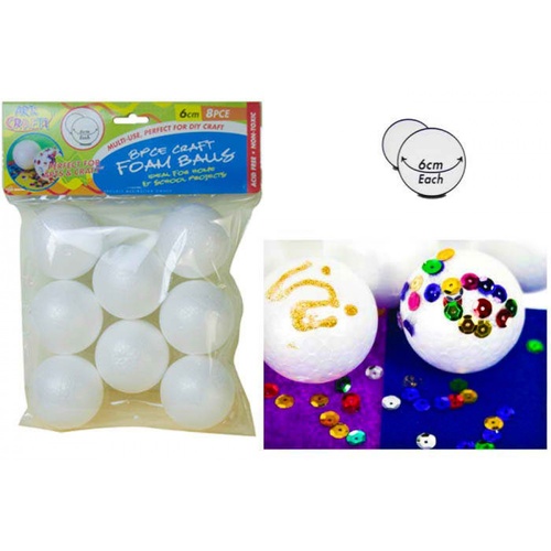 8pce Craft Foam Balls - 6cm, great for craft and scrpbooking, Excellent Mould