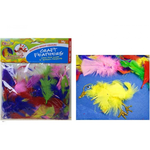 14g Assorted Bright Coloured Art and Craft Feathers