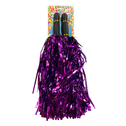 Pair Of Purple Metallic Cheer Leading Pom Poms Great For Dancing Or Dress Ups