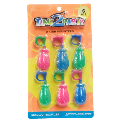 6pce Water Squirters 7cm 3 Assorted Colours Loot Bag Fillers Party