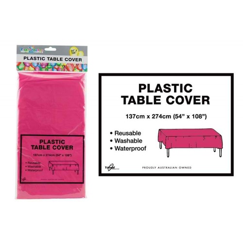 HOT PINK - Plastic Table Cloth. 1.4 x 2.7m. Great for Parties and Birthdays.