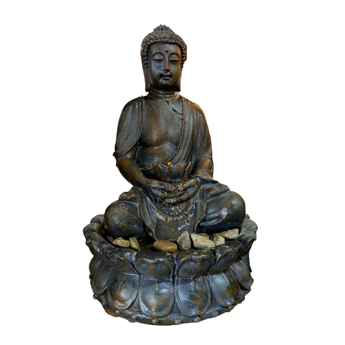 49cm Rulai Buddha Water Fountain Statue with Light, Indoor or Outdoor