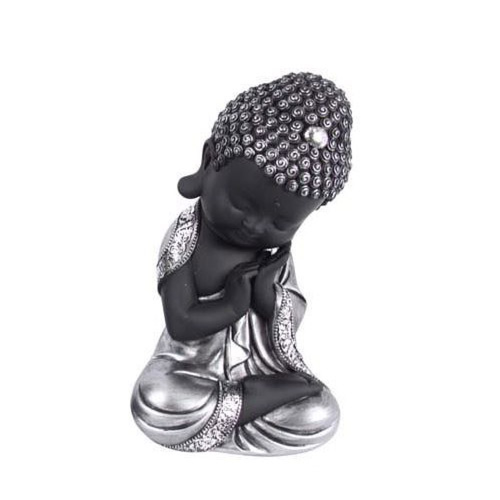 22cm Cute Buddhas/Monks Posing & Sitting in Silver & Black-Head to Side