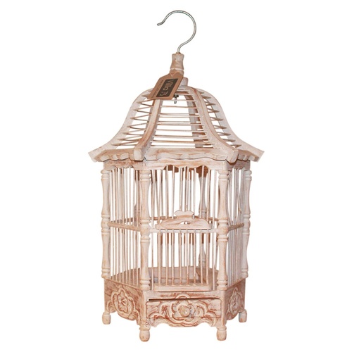 50cm Wooden Decorative Bird Cage, White Wash, Shabby Chic, Handmade