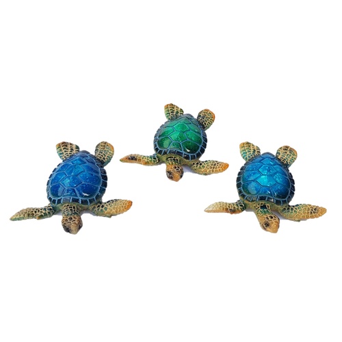 3pce Complete Set 7.5cm Realistic Miniature Marble Turtle, Beach Themed Design, High Detail