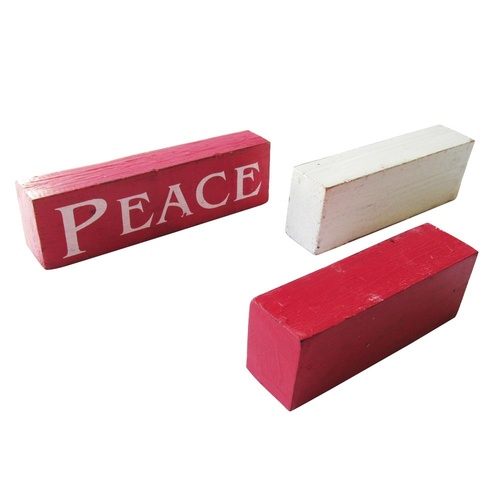 JOY HOPE PEACE 3 Wooden Blocks self standing sigs 18cm Red and White Wash  Vintage Style