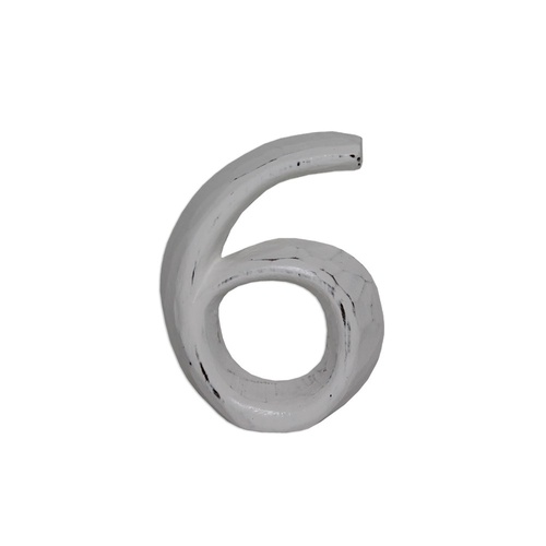 Number 6 Wooden White Wash House Numbers 9x8cm Carved Shabby Chic