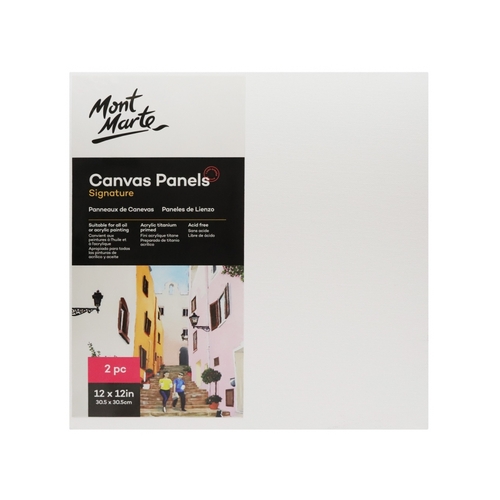 Mont Marte Canvas Panels 2pce 30cm Square Wrapped Canvas Art Board 12in" White