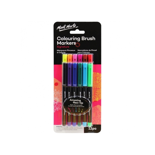Mont Marte Adult Colouring Brush Markers 12pce for Colouring Books
