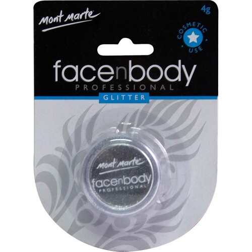 Mont Marte Premium Face and Body Glitter 4g, Cosmetic Quality, Water-soluble, Long Lasting-Silver