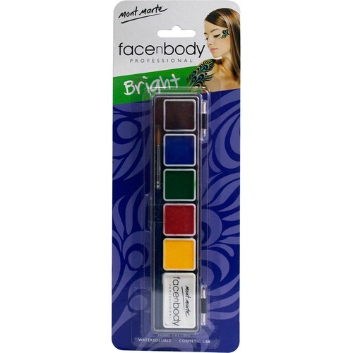 Mont Marte Premium Face and Body Paint Kit 6 colours, Cosmetic Quality, Water-soluble, Long Lasting-Bright