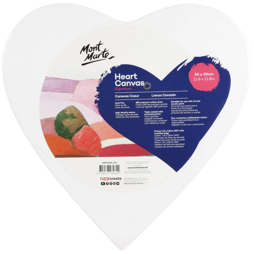 Mont Marte Love Heart Shaped Canvas 30cm Artist Premium Stretched Frame 12in"