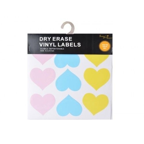 Sheet of 9 Heart Labels for Kitchen Whiteboard Marker Friendly, Glass Jars