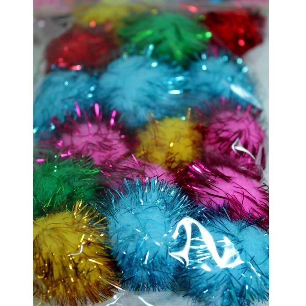1pce 25g Craft Multi Colour Tinsel Pom Pom Balls Large 2.5cm Diameter
