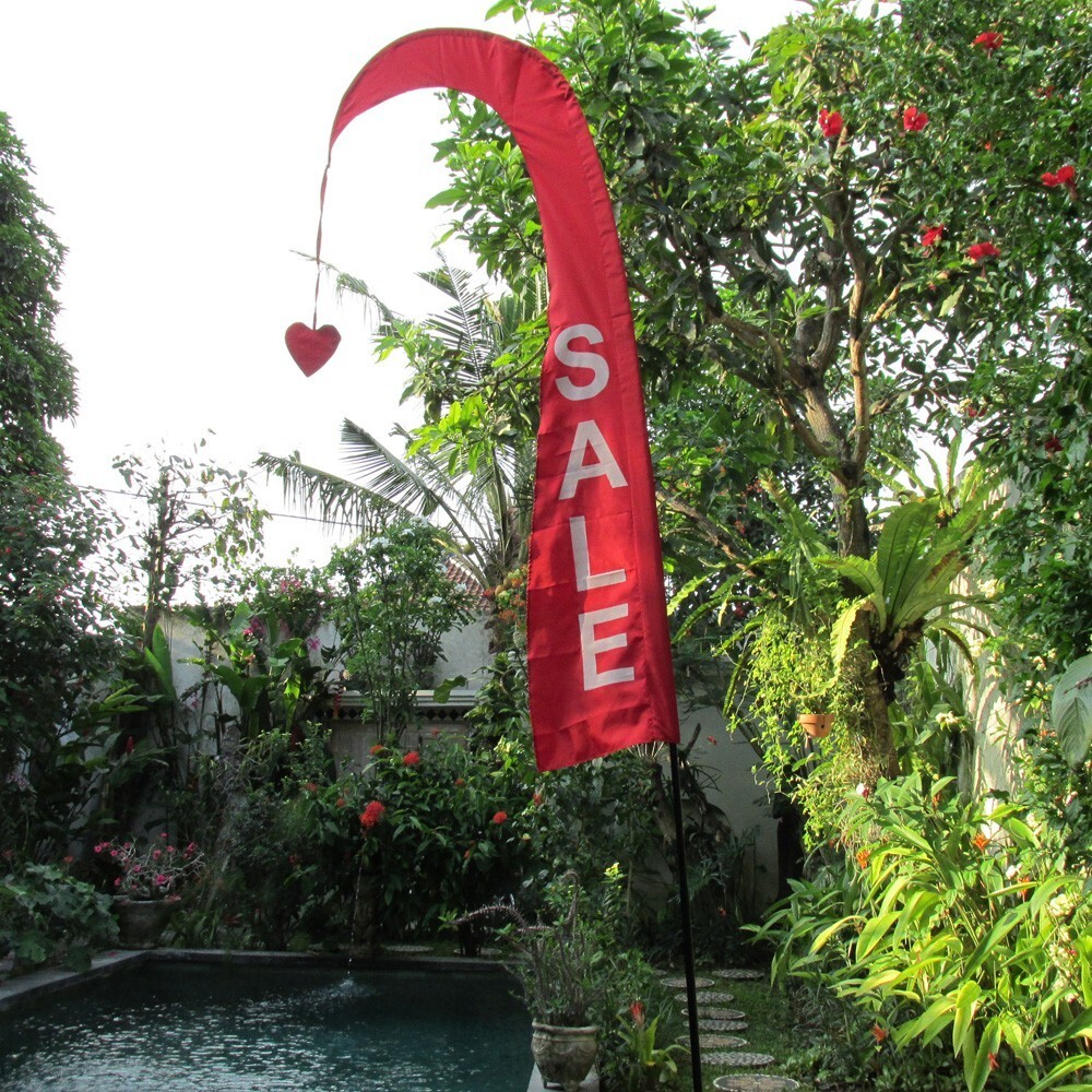 2 x 2M Red Bali Flag With Sale in White, Printed on Both Sides, Great
