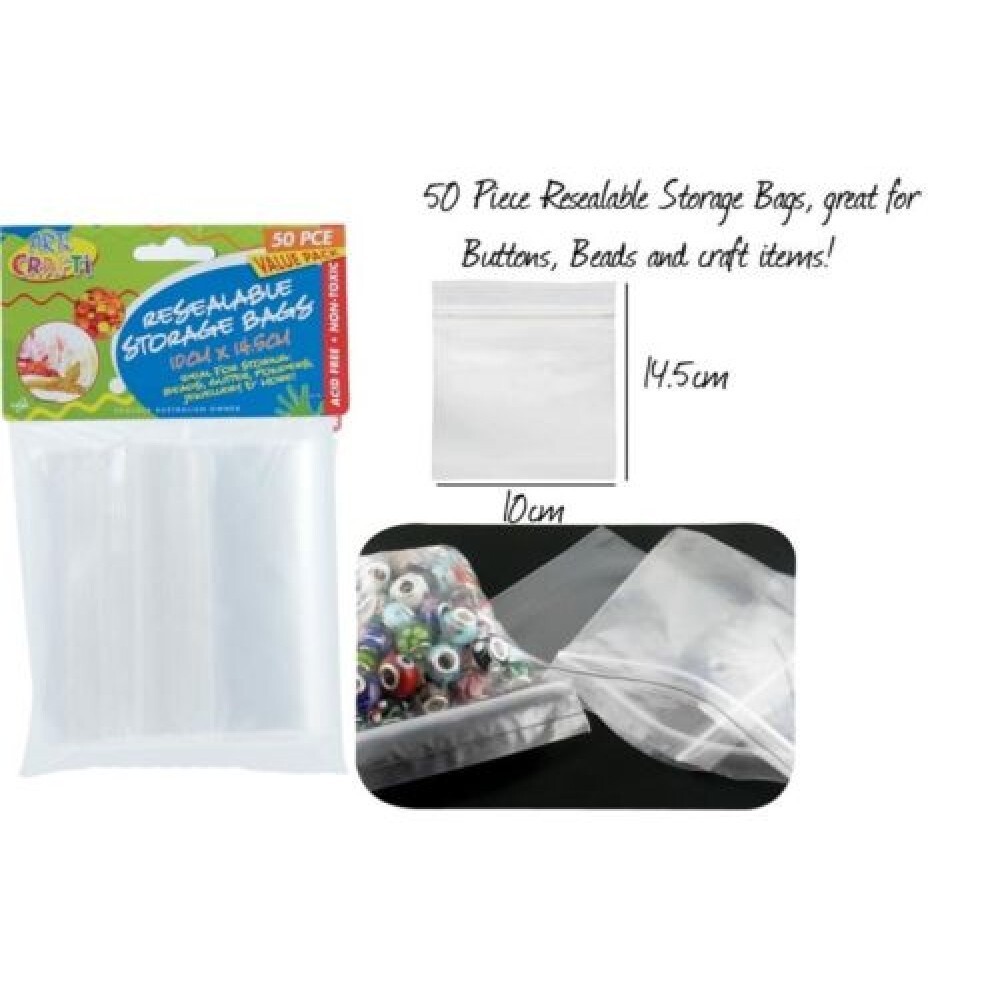 50pce Resealable Storage Zip Lock Bags 10cm x 14.5cm