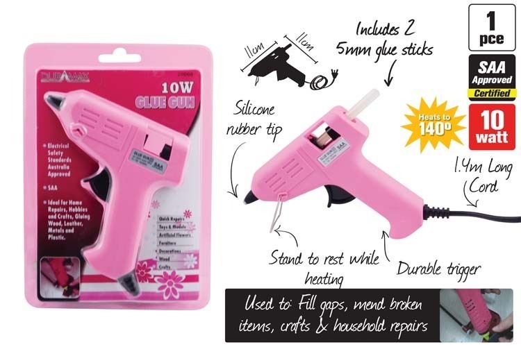 1 x Hot Pink Glue Gun (GUN ONLY) with 2 Clear Glue Sticks x 100mm Ezy Craft