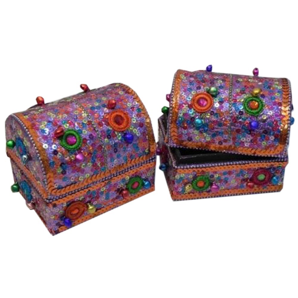 1x Orange 10cm Bling Treasure Chest / Jewelry Box w/ Sequin and Bead