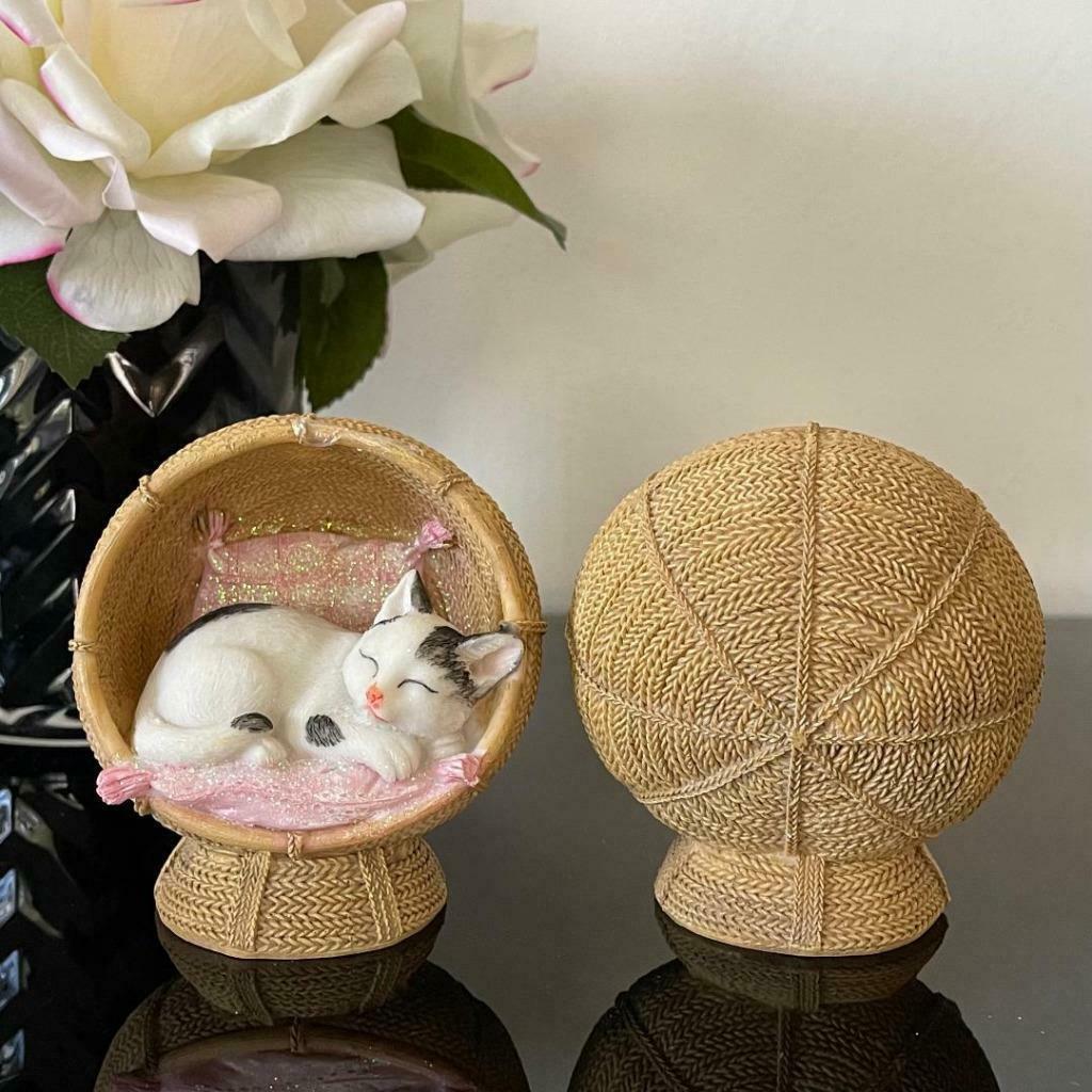 3pce Set of 9cm Cute Sleeping Cats In Basket Chairs Figurine/Ornament