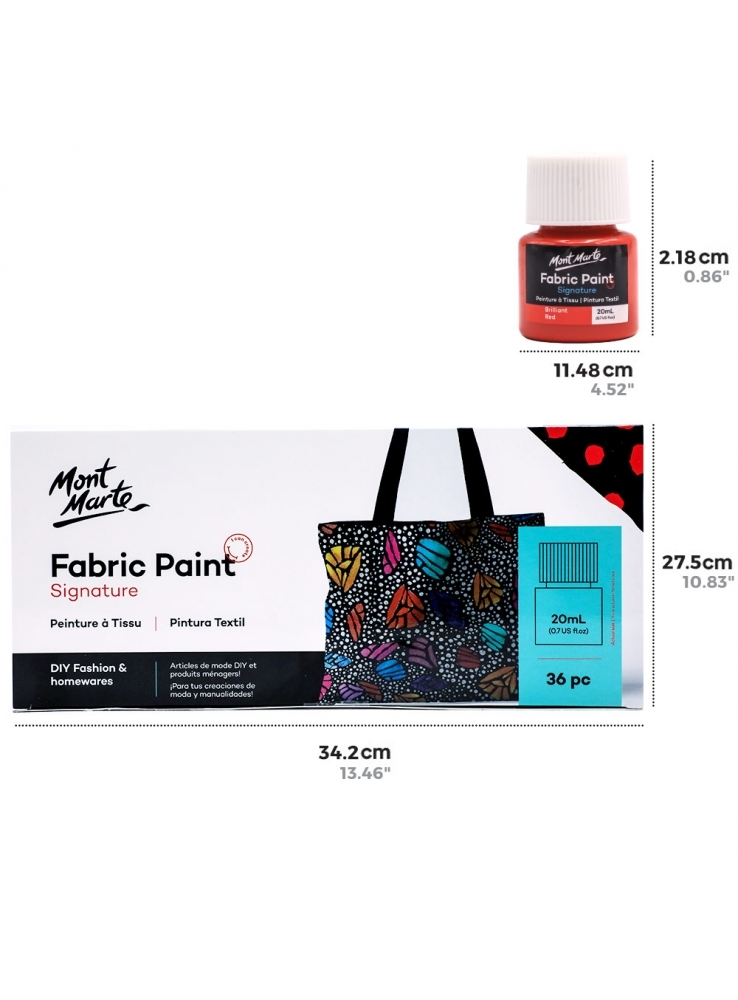 36pce Mont Marte Fabric Paint Gift/Artist Set 20ml Tubs