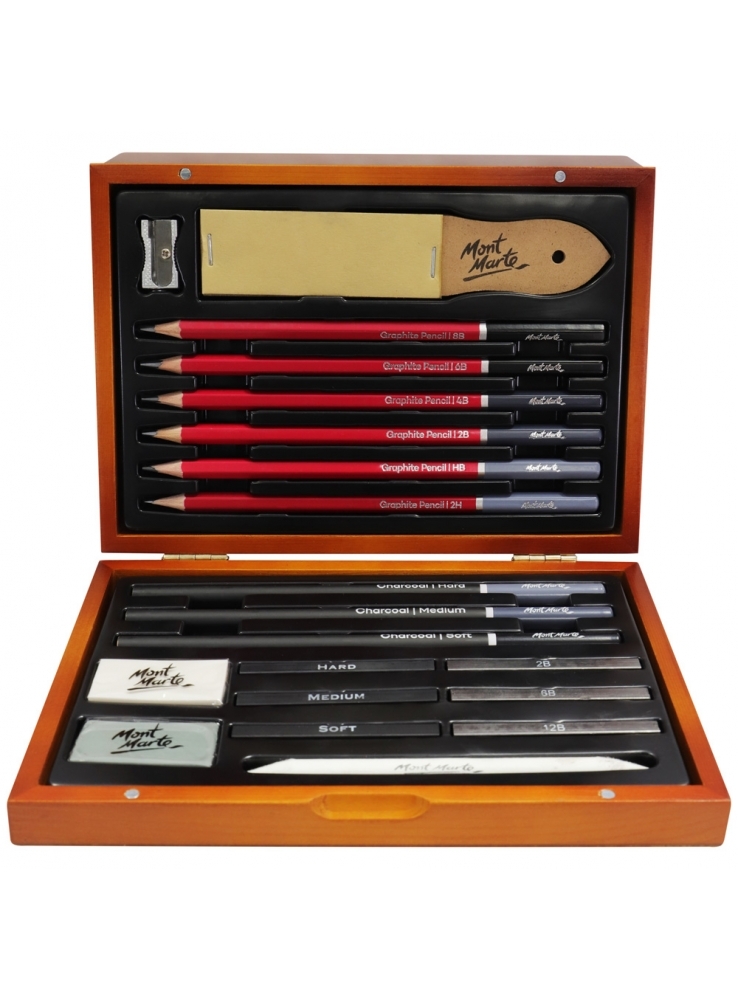 Mont Marte Signature Sketching Set in Wooden Box 21pce, Artist Gift