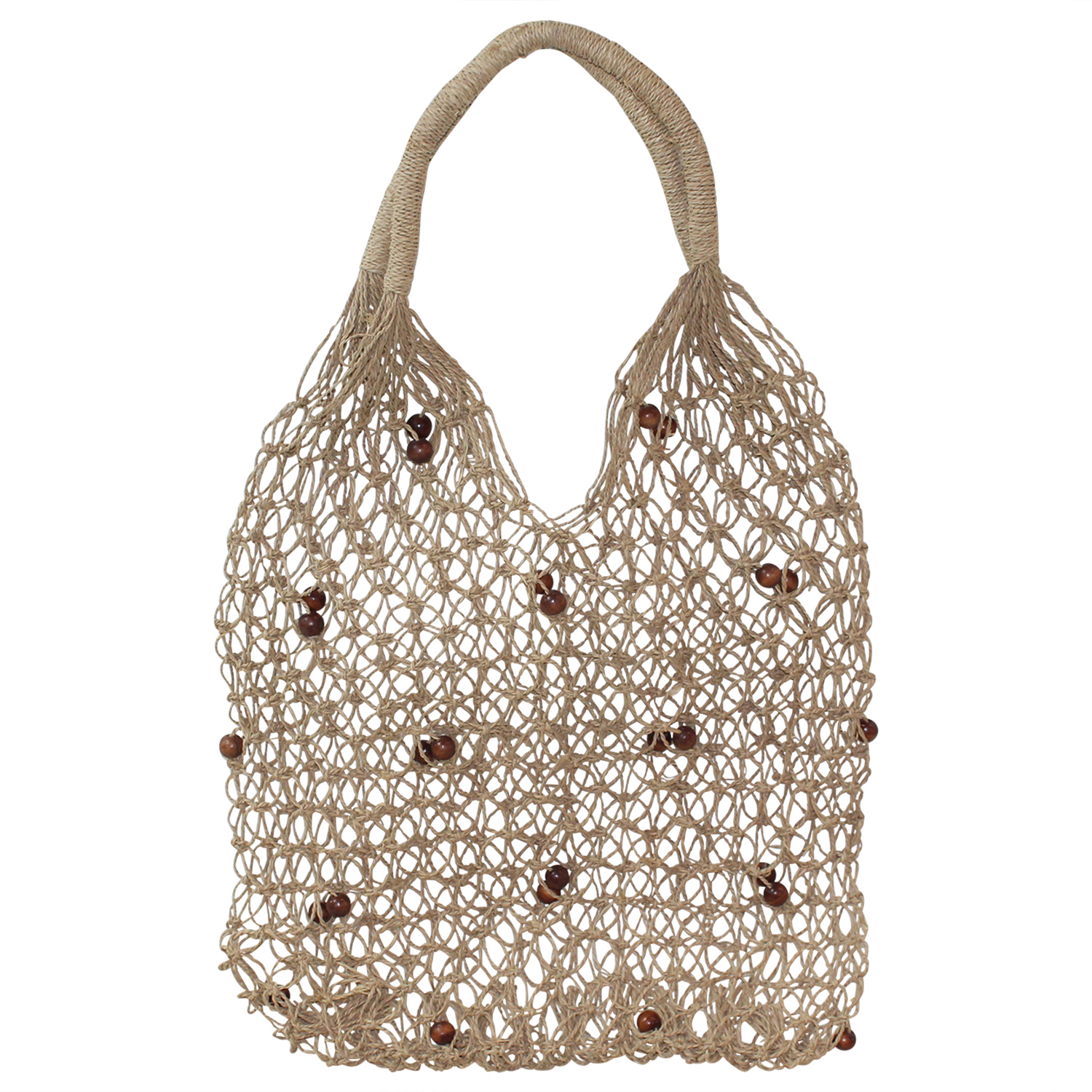 1pce 65cm Carry Tote Shopping Bag Brown Beads Natural Seagrass Woven ...