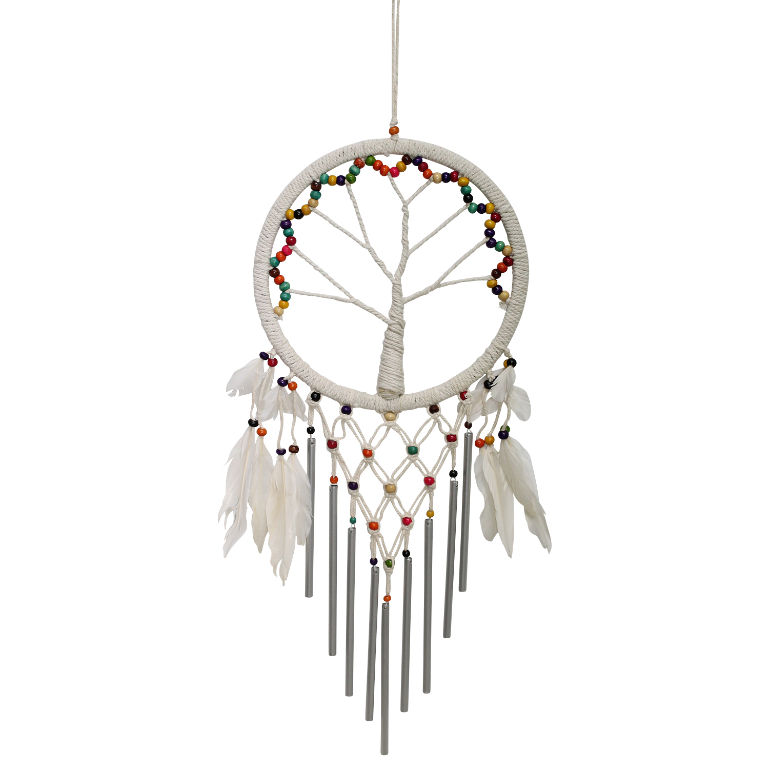27cm Rainbow Beaded Dream Catcher Wind Chime Macrame Finish & Chakra