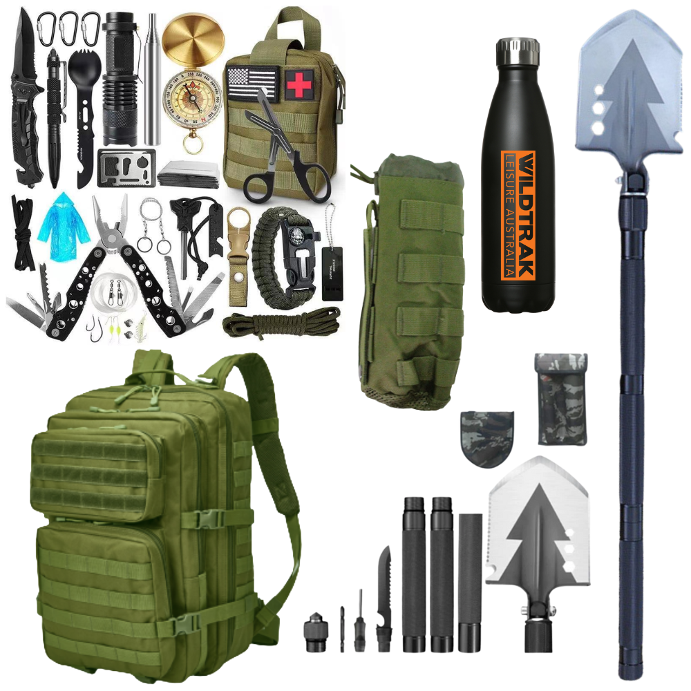 Hiking Backpack Setup Kit Tactical Survival Equipment Green Rucksack 36pce
