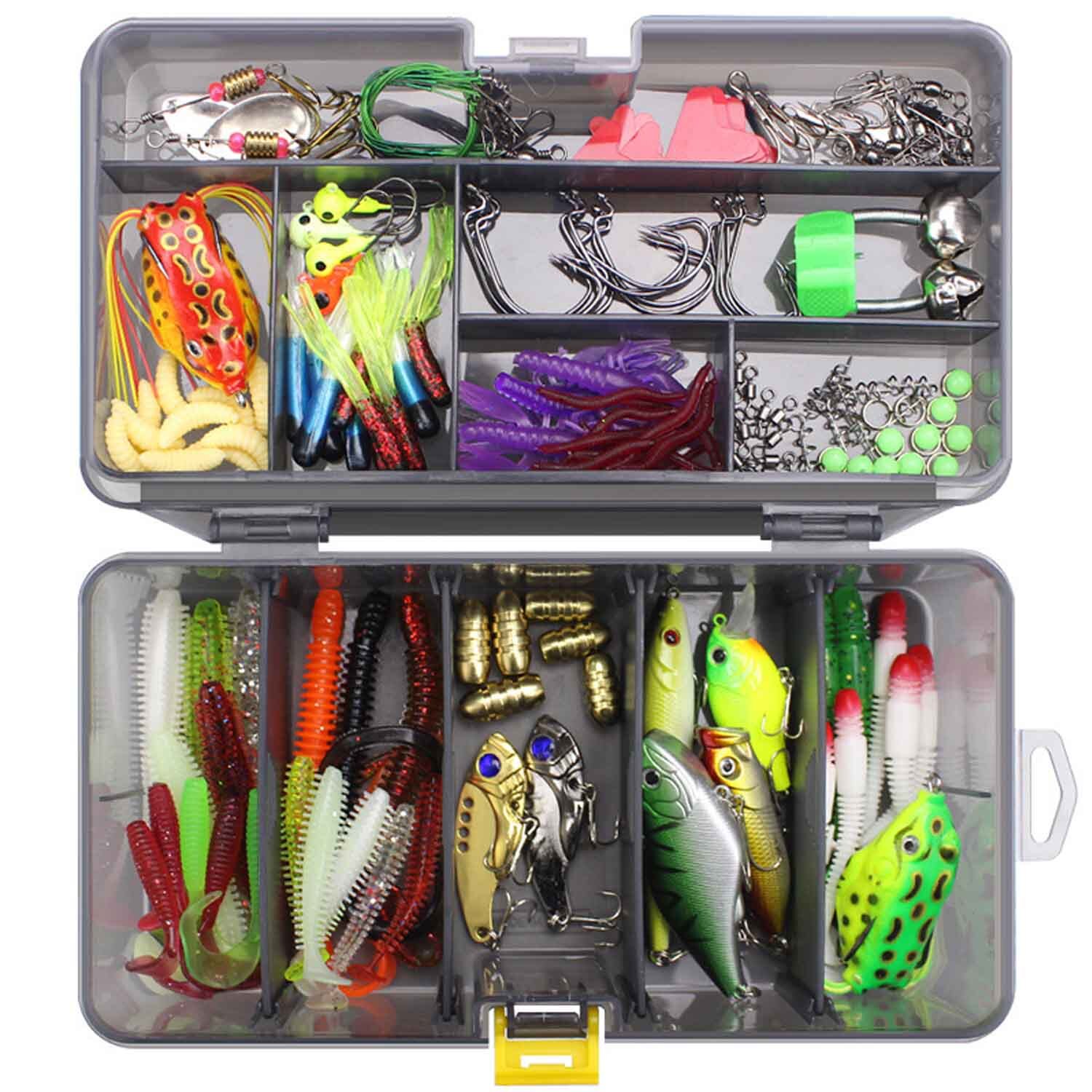Fishing Lures, Hooks & Drop Sinker Weight Set 15 Pieces in Case Soft  Plastic Bait