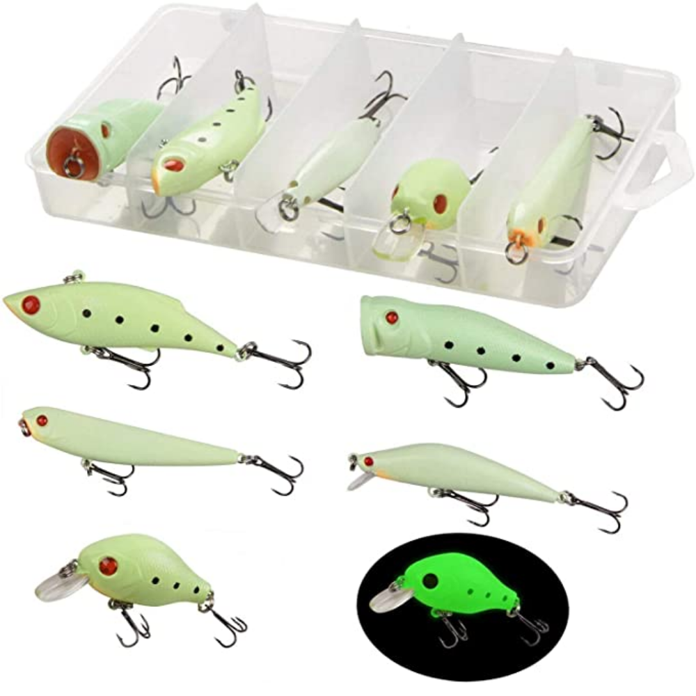 Hard Body Night Fishing Lure Set Luminous Glow in the Dark 5 Pieces 5  Designs