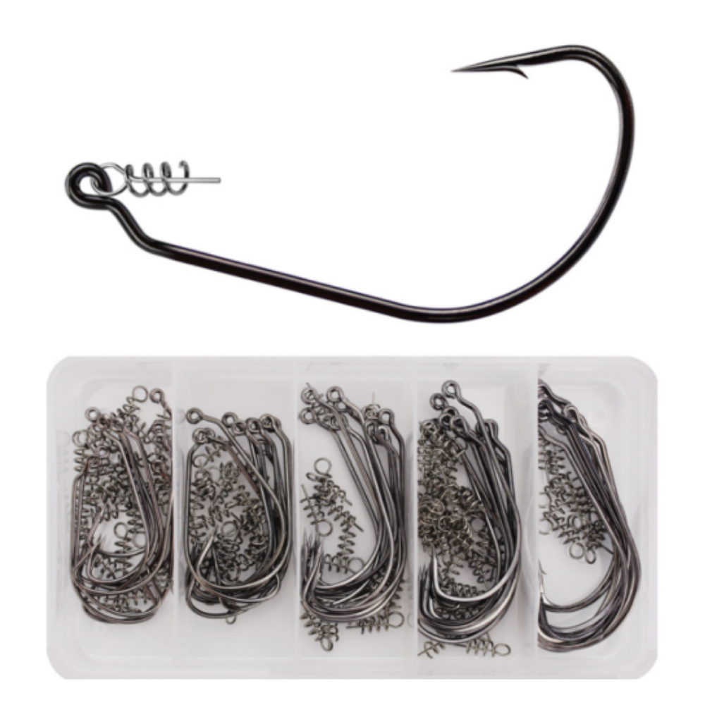 Fishing Hooks Set 5 Sizes Centering Spring Twist Lock 50 Pieces