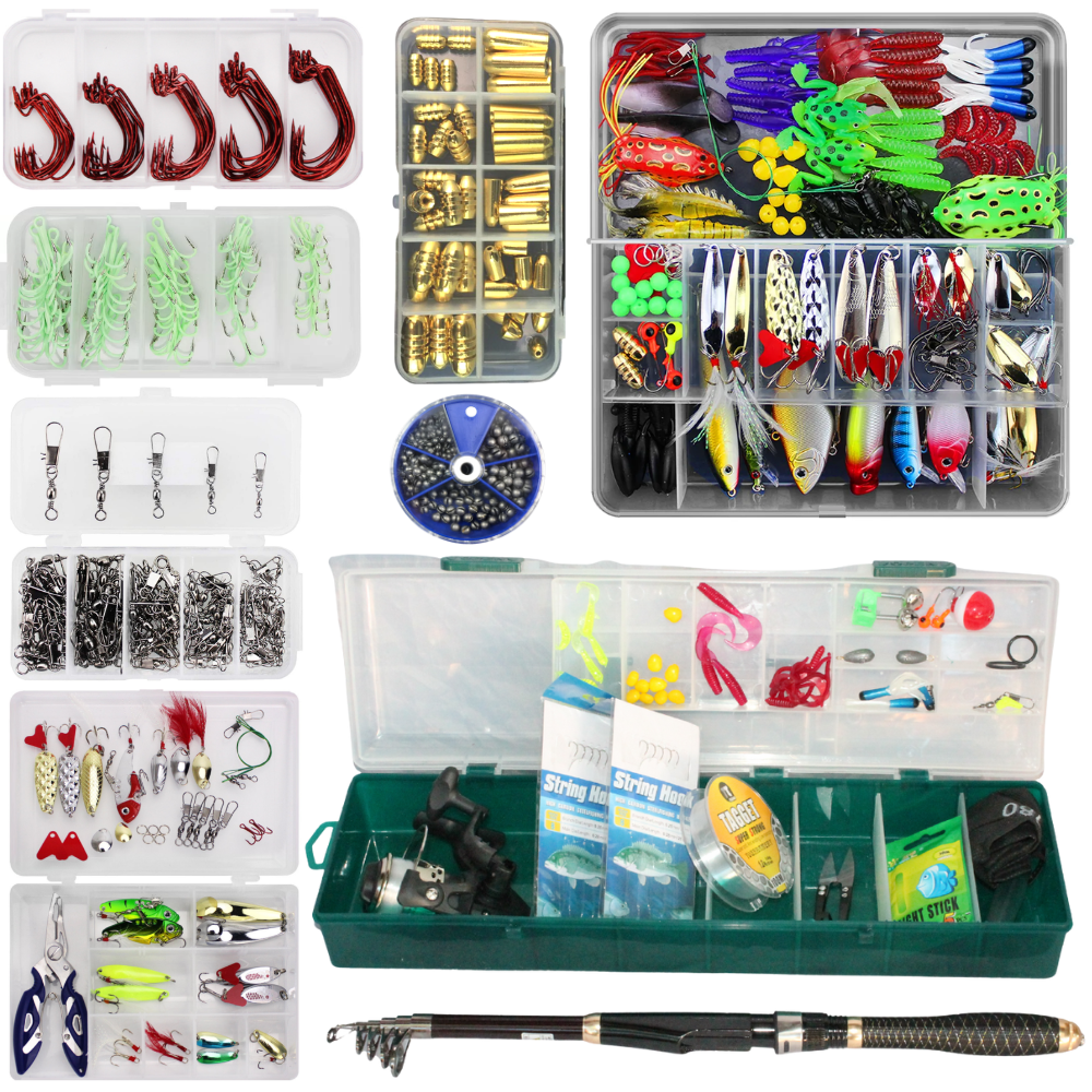 Fishing Rod, Reel & Tackle Combo Set 1.8m Sinkers, Hooks, Lures