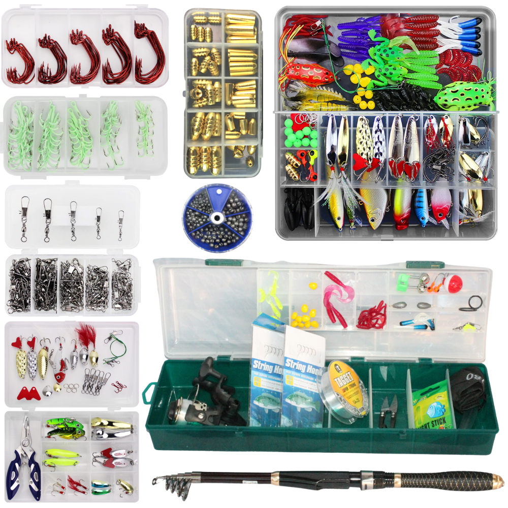 Fishing Rod, Reel & Tackle Combo Set 1.8m Sinkers, Hooks, Lures, Line 694  Pieces