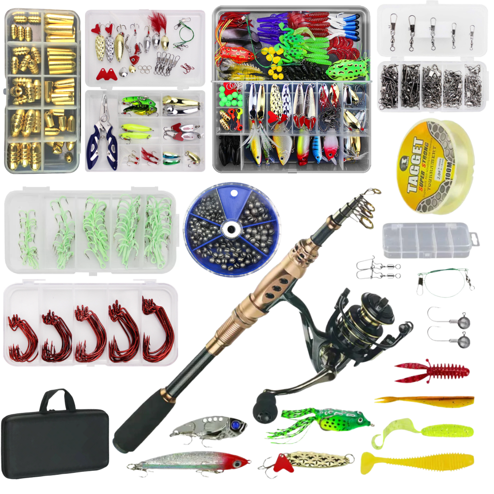 Fishing Rod & Tackle Combo Set 2.1m Sinkers, Hooks, Lures, Line 656 Pieces