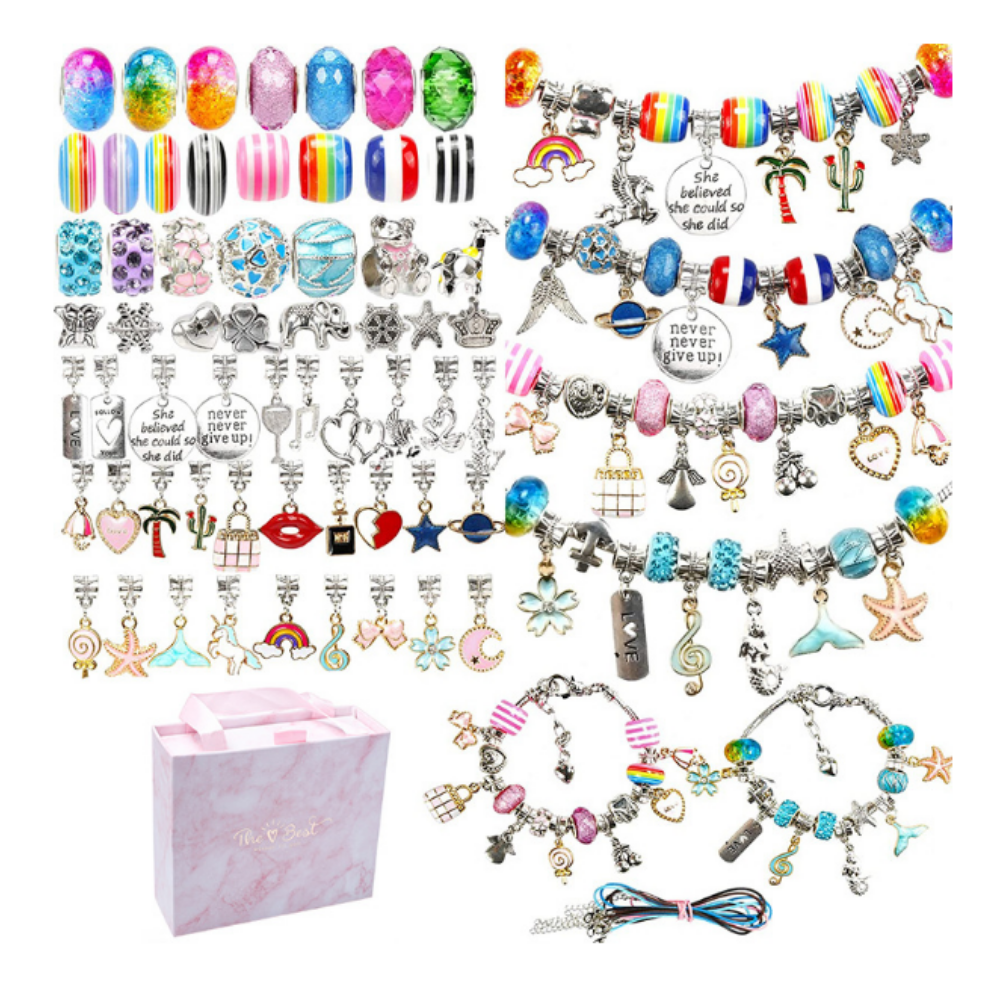 Jewellery Bracelet & Necklace Making Kit 125 Pieces Charms & Beads In Gift  Box