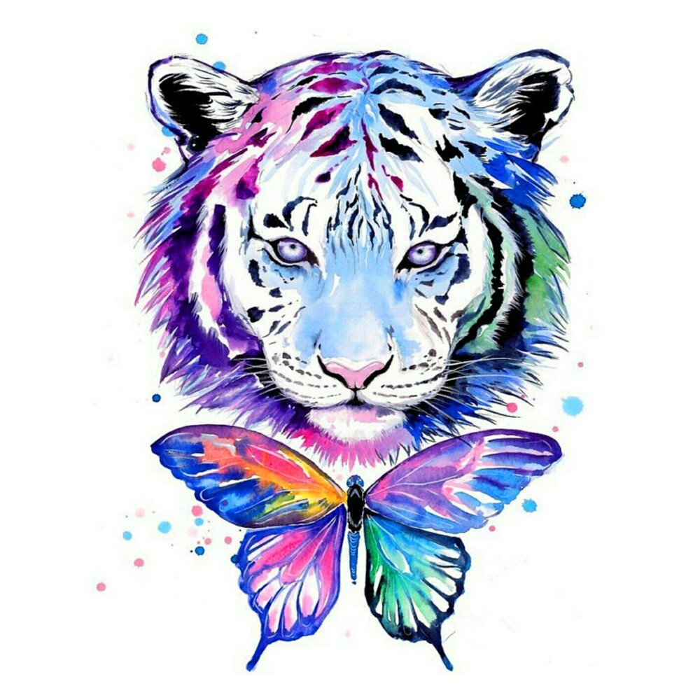 Rainbow Tiger Head with Butterfly Paint by Numbers Canvas Art Work DIY 40cm x 50cm Rainbow Tiger Head With Butterfly Paint By Numbers Canvas Art Work Diy 40Cm X 50Cm