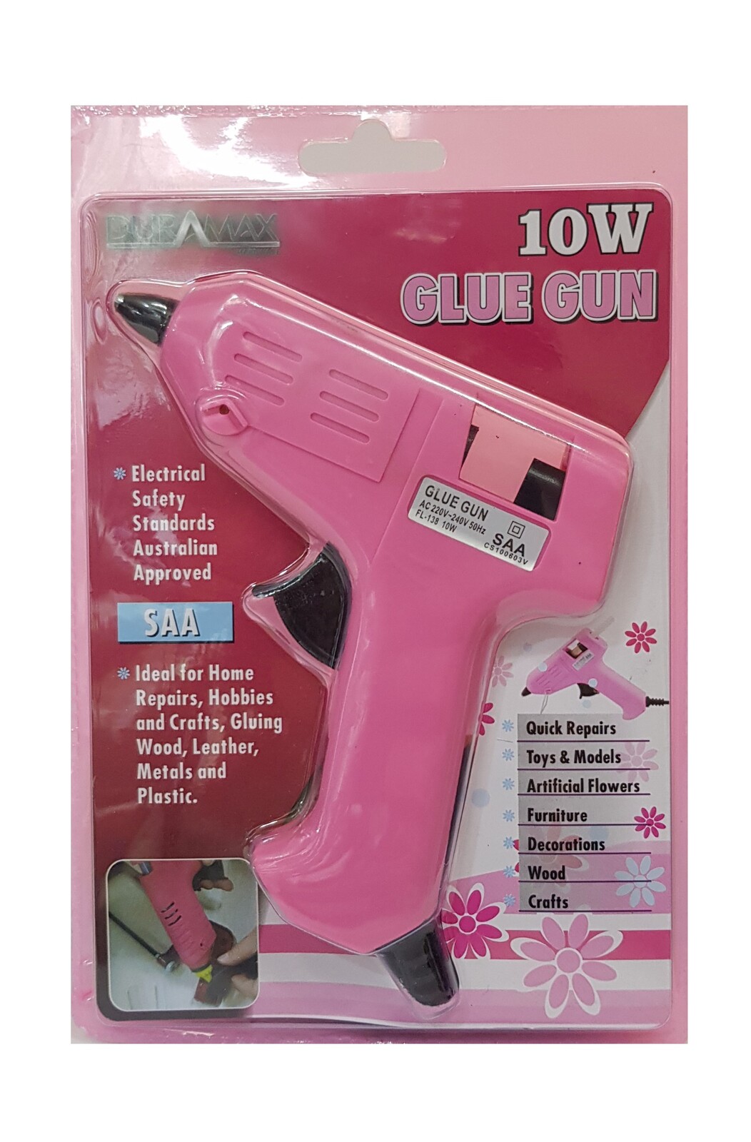 1 x Hot Pink Glue Gun (GUN ONLY) with 2 Clear Glue Sticks x 100mm Ezy Craft