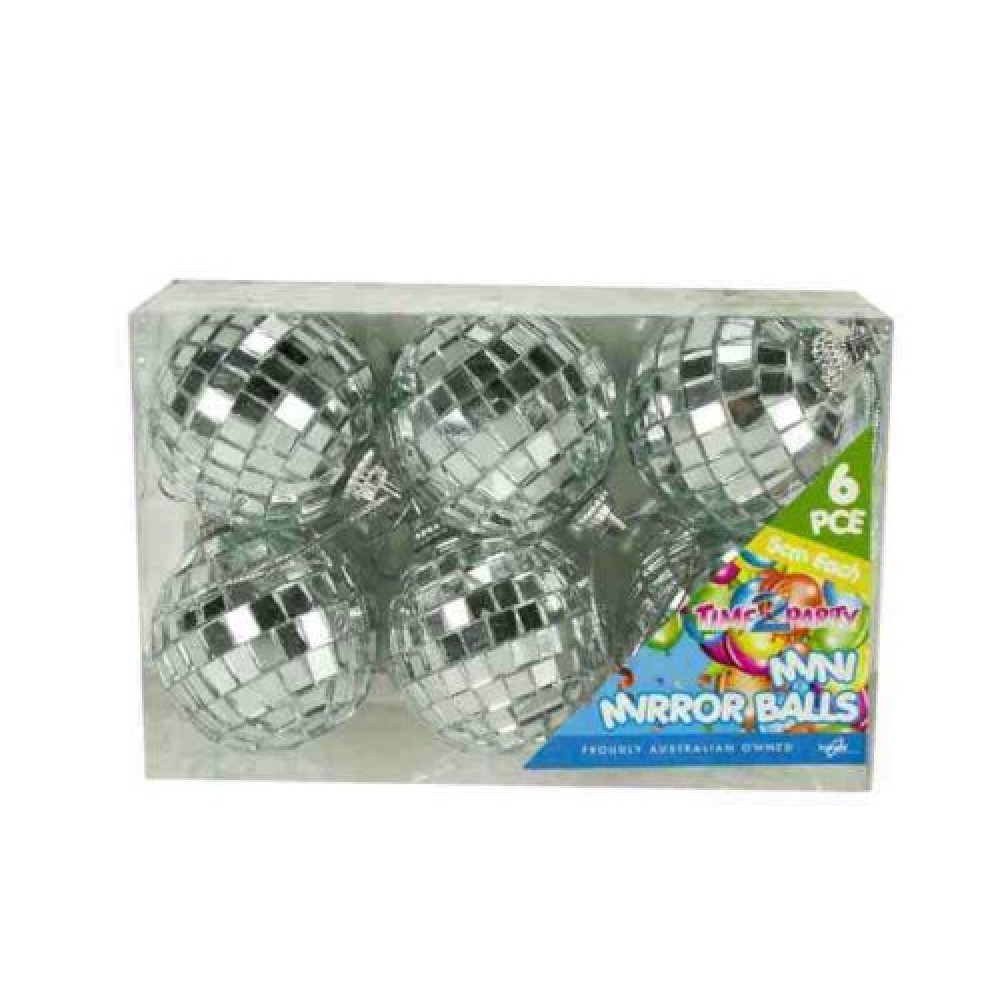 6pce Mini Mirror Balls 5cm Diameter Hangable Great for Party Theming