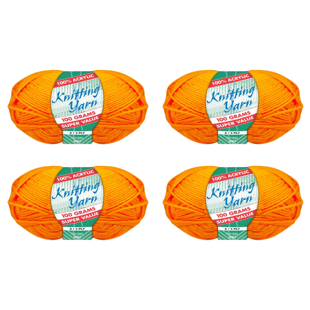 Orange Knitting Wool Yarn 4 Rolls Set 8 Ply 100g 100 Acrylic