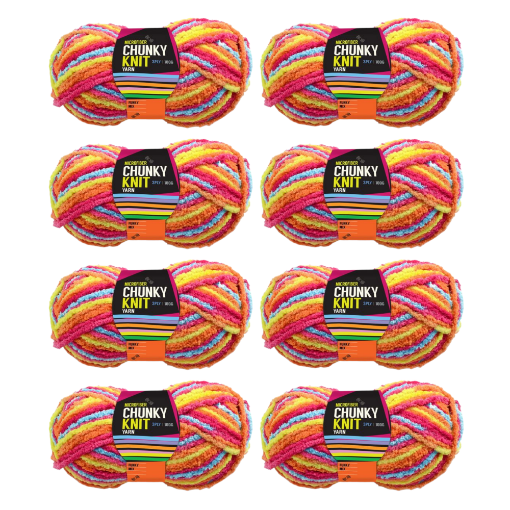 Fun Mix Chunky Knitting Wool Yarn 8 Roll Set 3 Ply 100g Microfiber