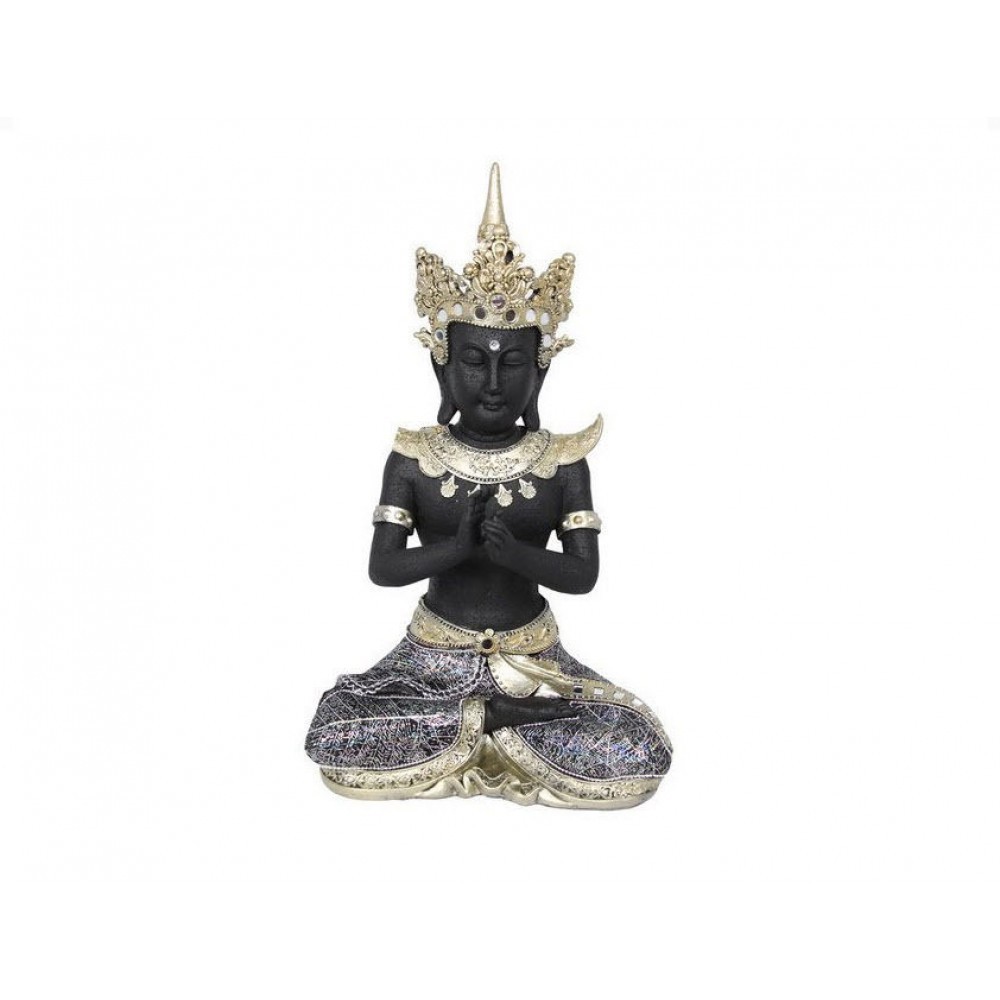 39cm Praying Thai Buddha with Gold Crown and Silver & Gold Detailing
