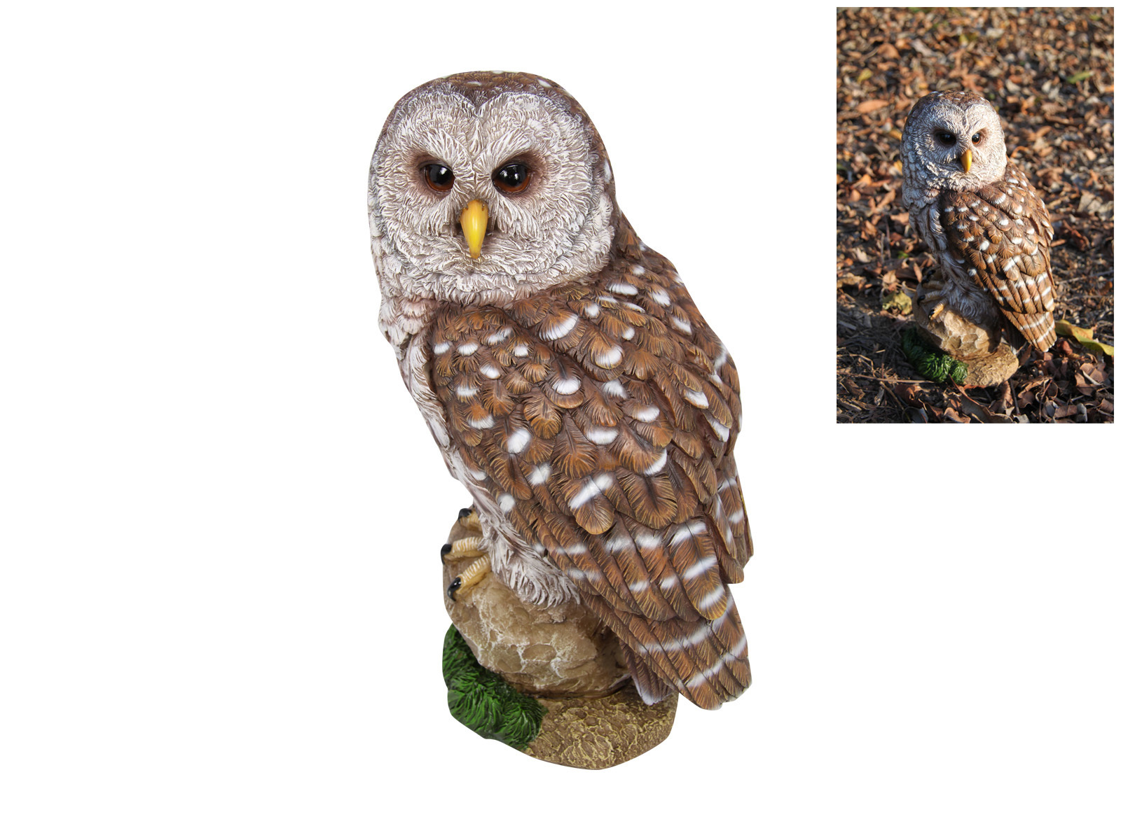 32cm Realistic Owl Ornamental Statue Perched on Rock Terrain
