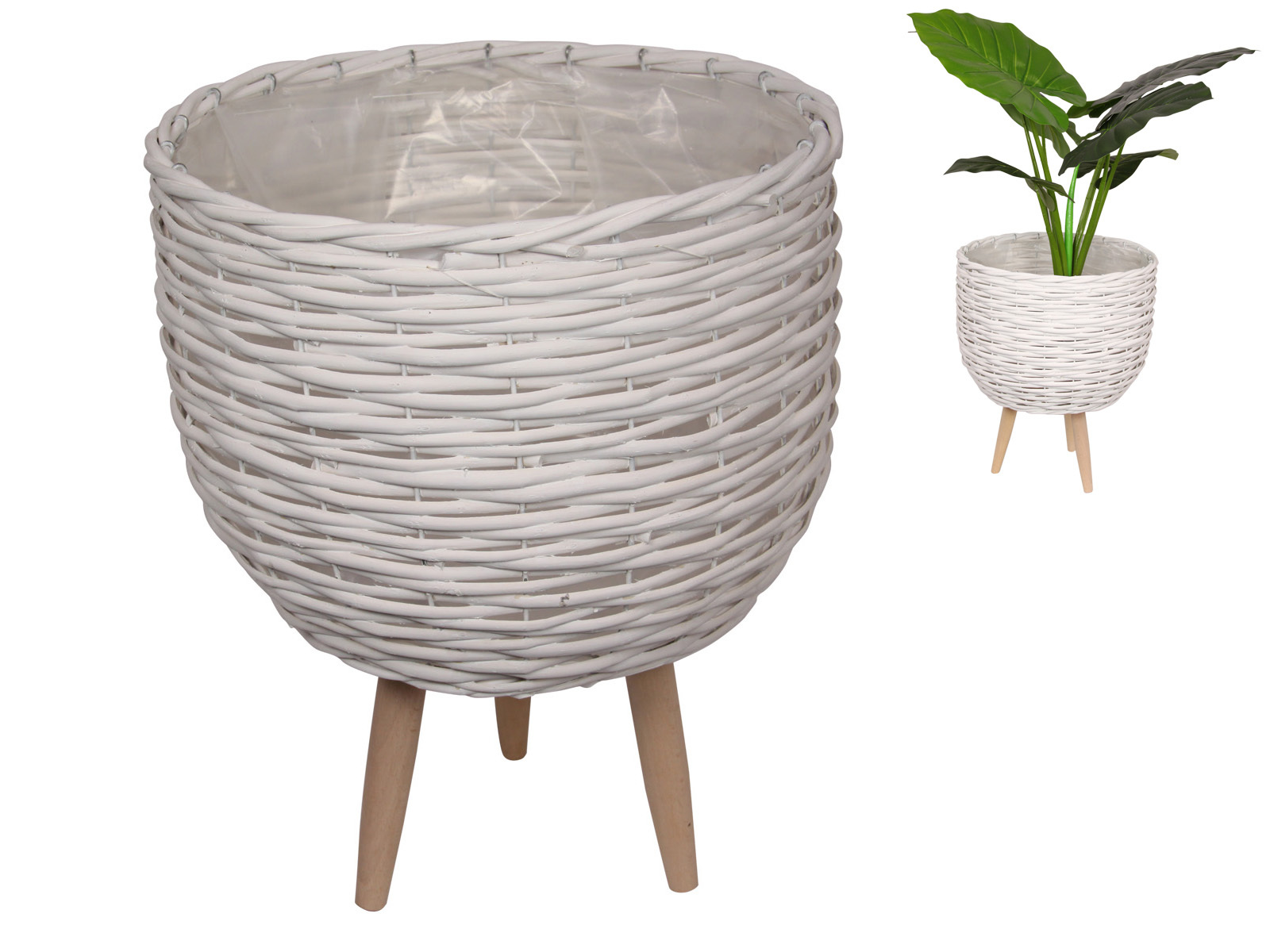 1pce 40cm White Wicker Basket Pot Plant Holder with Legs