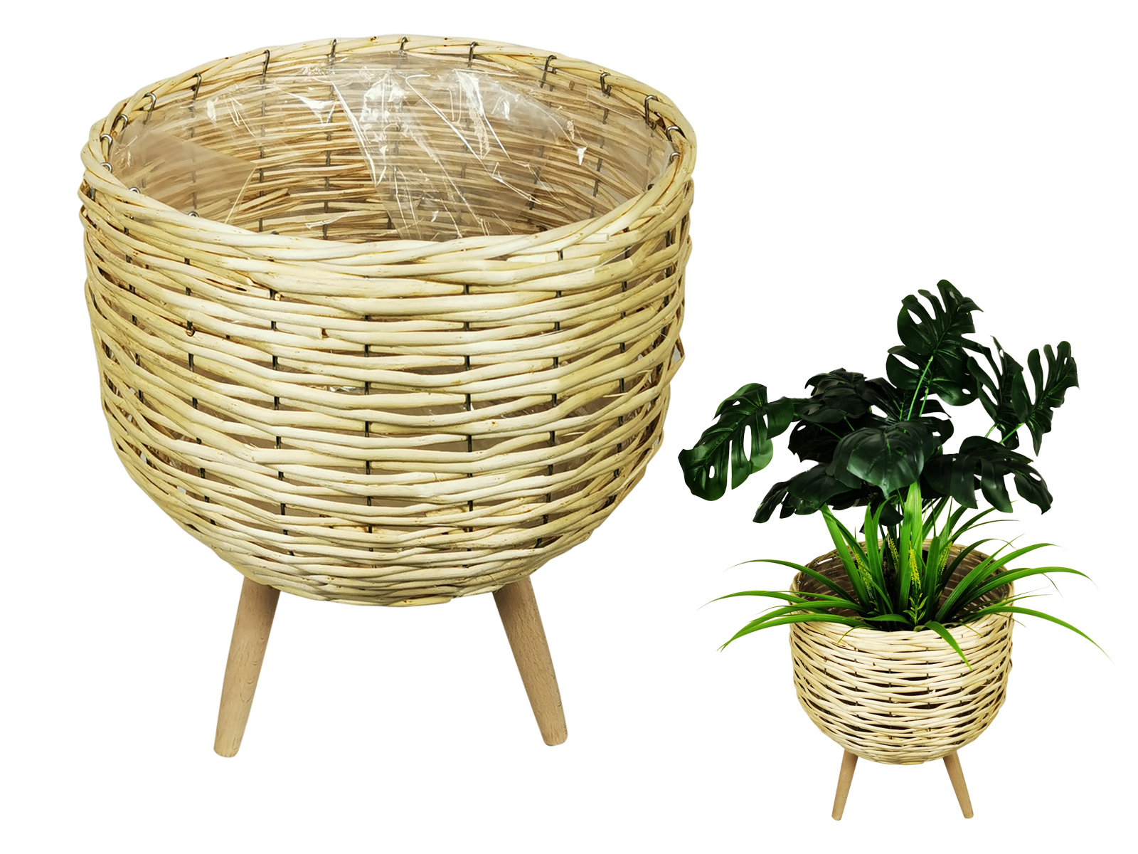NEW 1pce 40cm Natural Wicker Pot Plant Holder with Legs