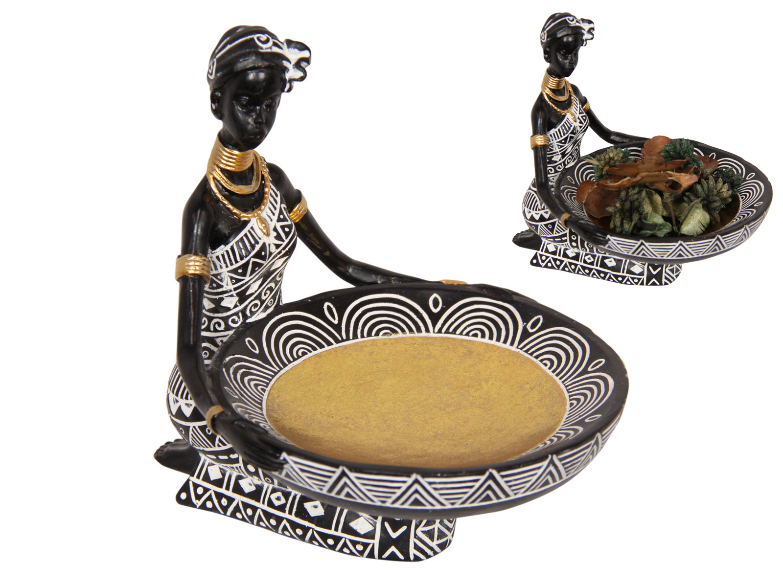 1pce 37cm African Lady On Elephant With Gold Leaf Tray Resin Trinket Holder 