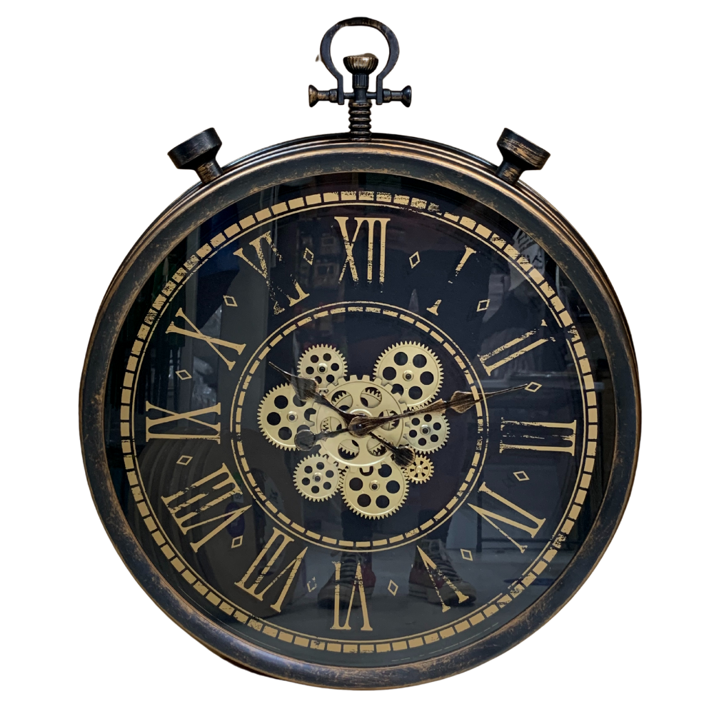 60cm Wall Clock Bronze & Gold Moving Cogs Antique Vintage Time Piece