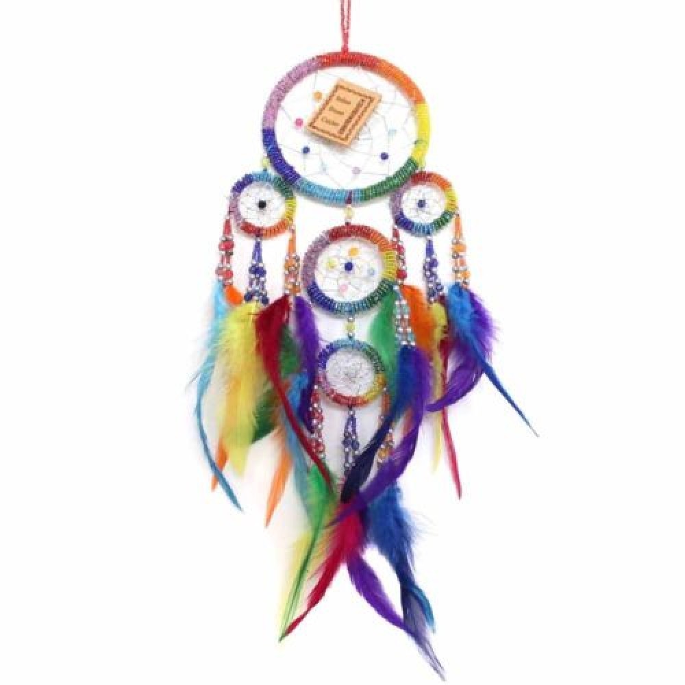12cm Dream Catcher Rainbow Web Design with Multi Coloured Feathers 