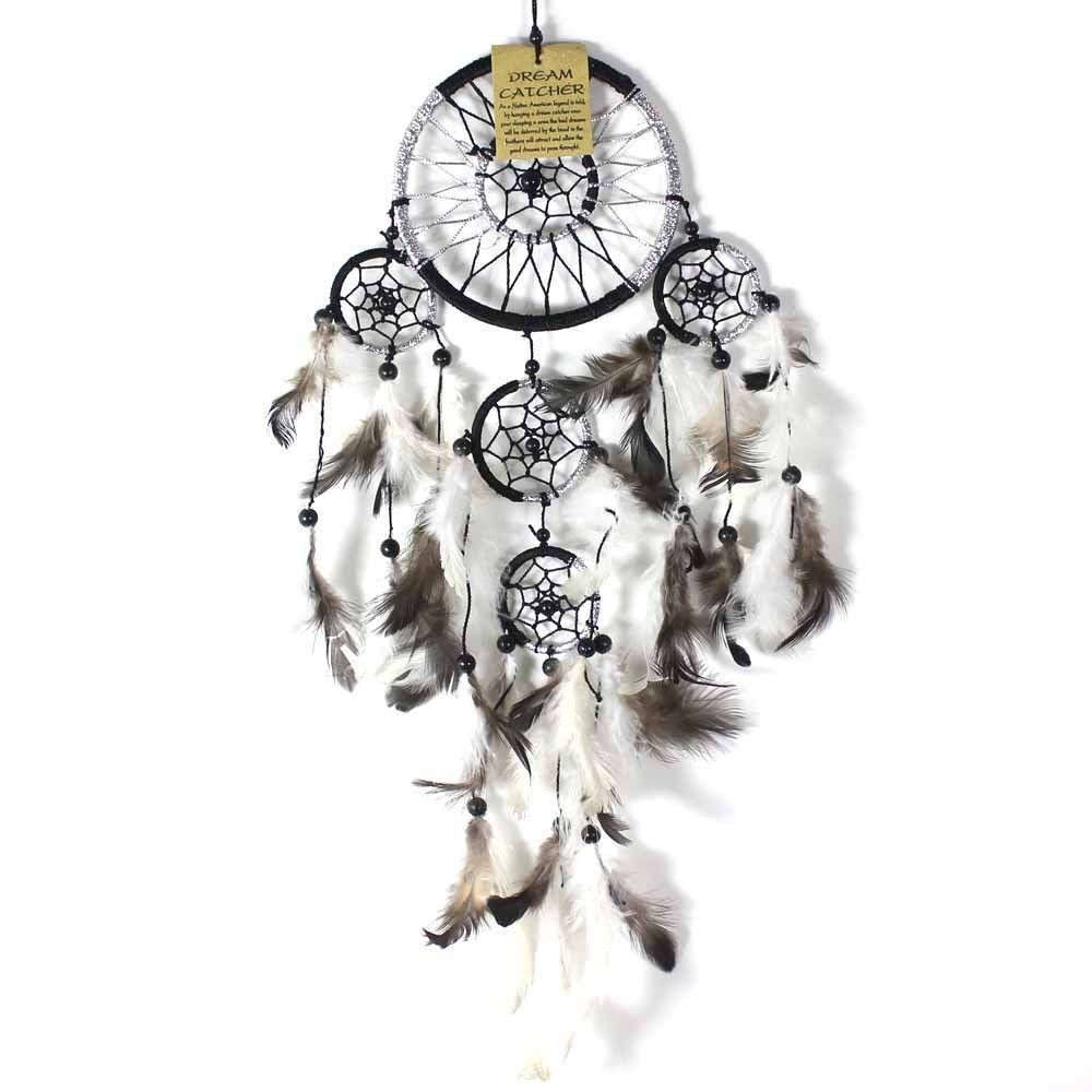 Black 12cm Dream Catcher Metallic Web Design with Feathers and Beads